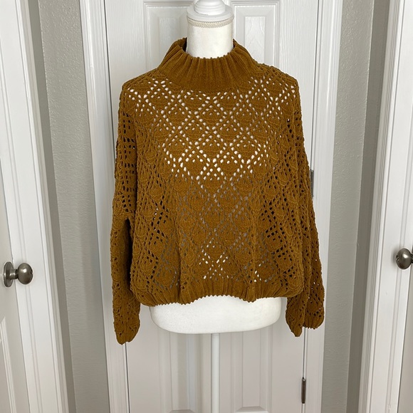 POL Sweaters - Pol mock neck crochet sweater Large